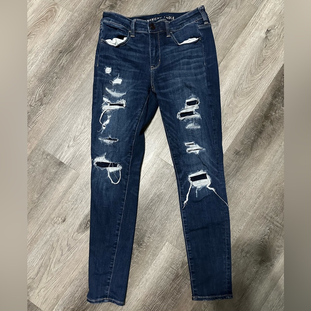 American Eagle Outfitters Dark Blue Distressed Jeggings